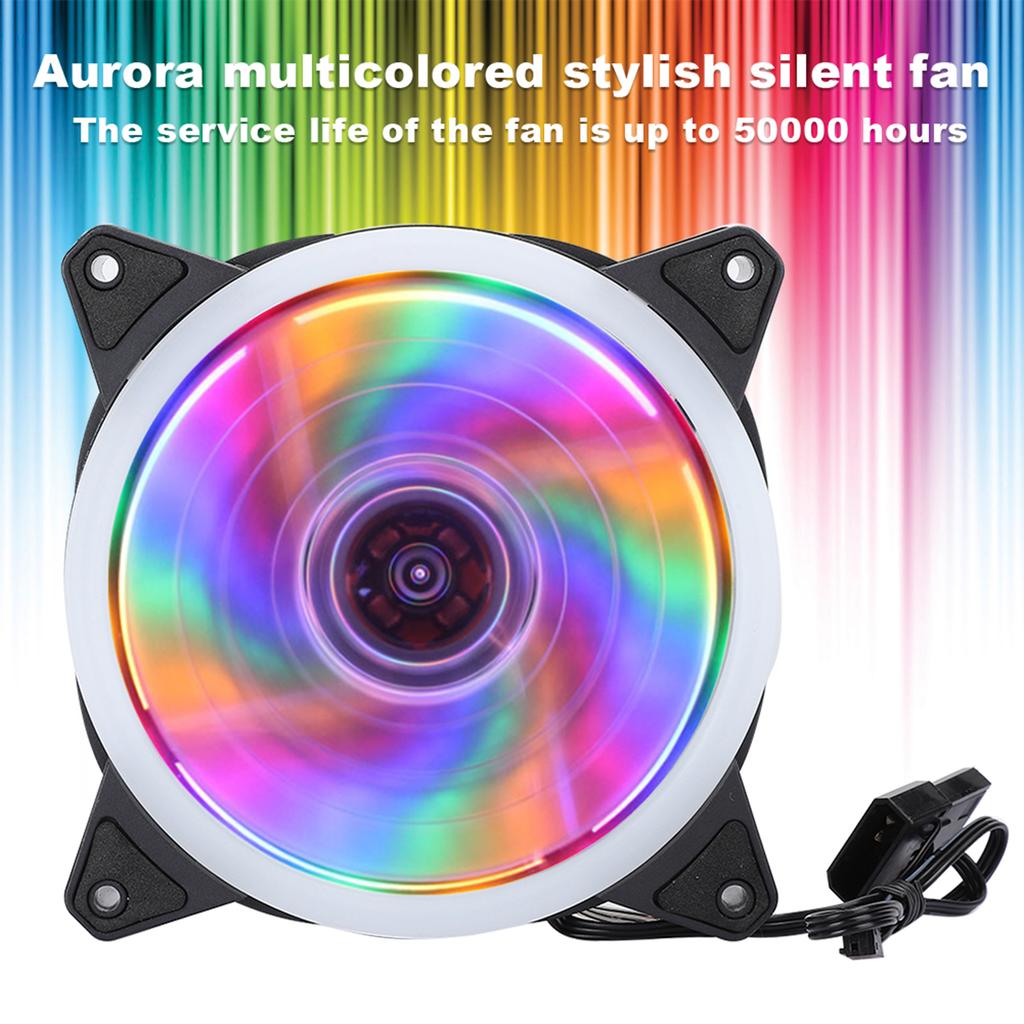 RGB Fan Multicolored Chassis Fans Desktop Computer CPU Cooling Aurora Silent 12cm(Aurora Double Aperture Multicolored