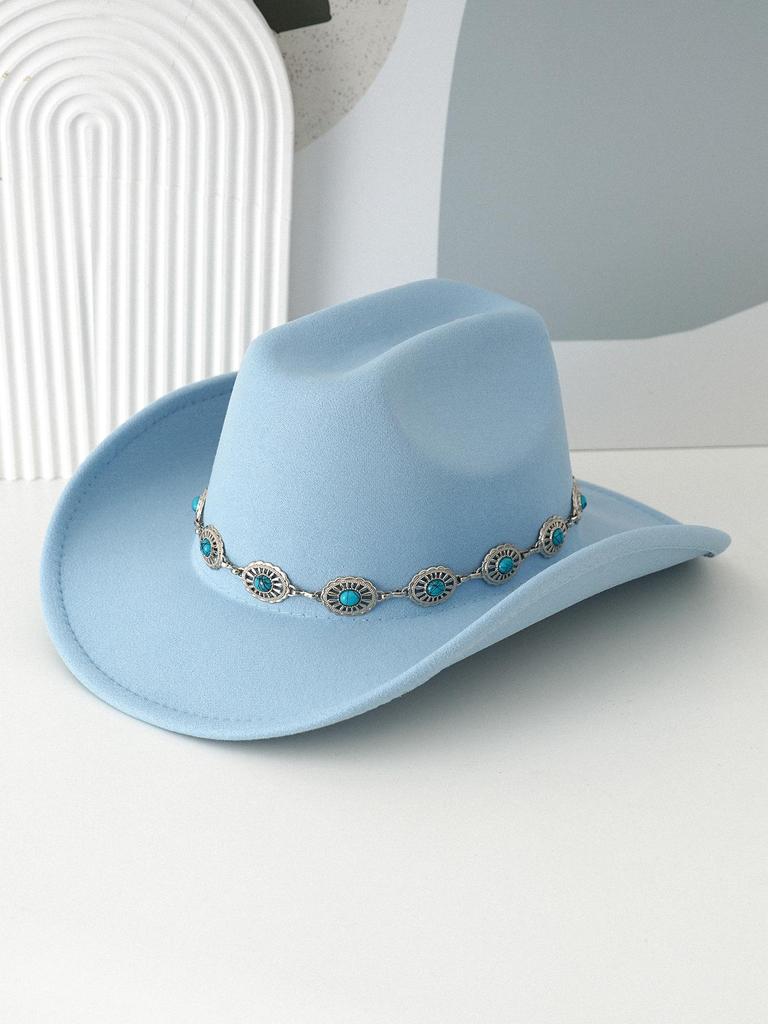 Trendy Unisex Turquoise Fedora with Bohemian Wide Brim for Parties
