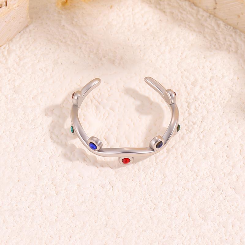New Rainbow Zirconia Leaf Ring - Exclusive High-end Couple's Titanium Steel Open-ended Finger Ring