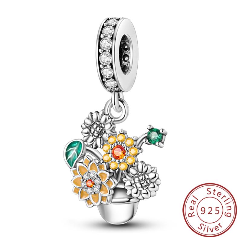 New Copper Charms Pendant Sunflowers Heart Beads Fit Original Bracelets Charm Diy Jewelry Gifts Making