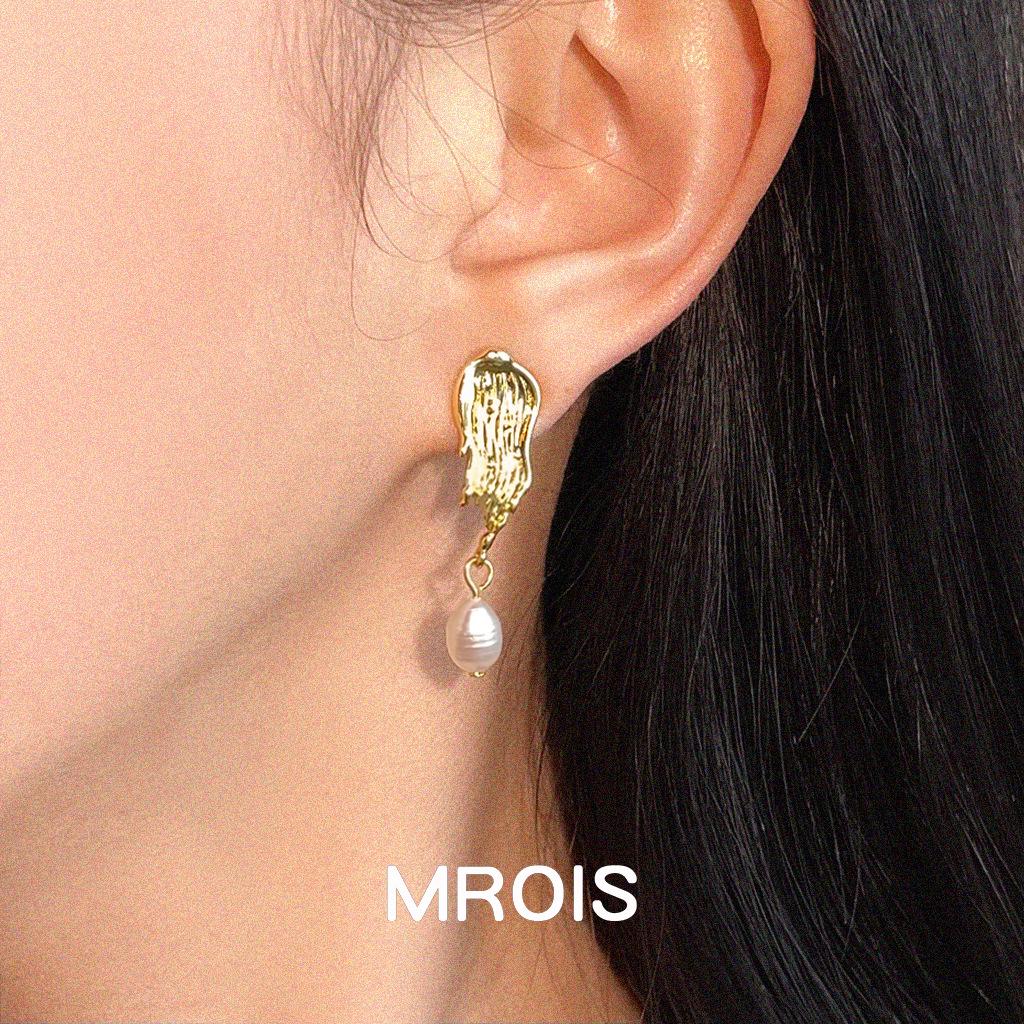 18k Vergoldete Süßwasserperlen-Ohrringe mit Ölfarben-Textur - Leichter Luxus-Stil