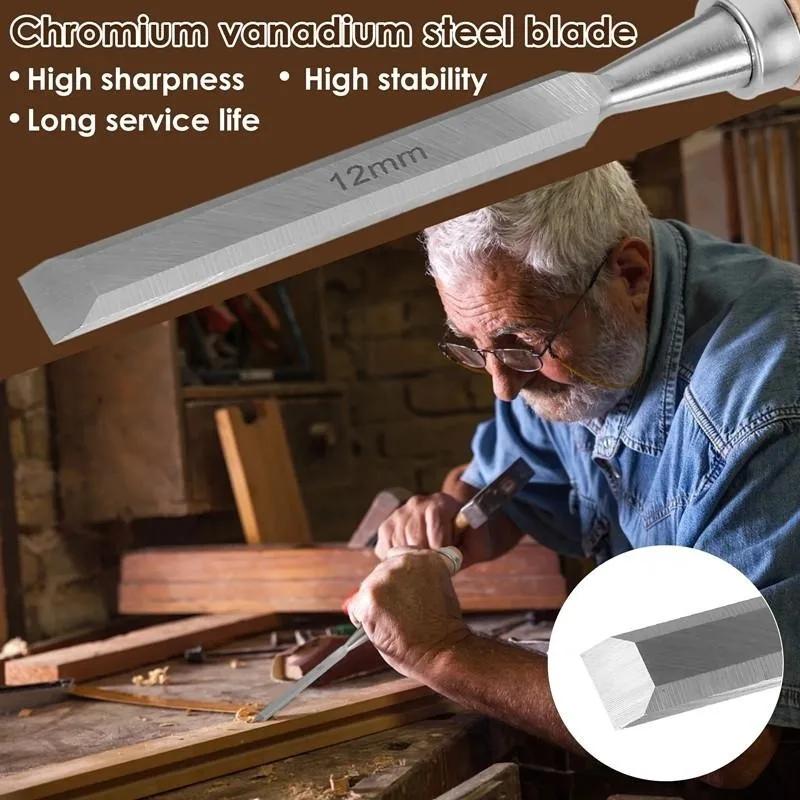 1 pz Nuovo 6/12/18/24mm Scalpelli per Scultura su Legno Affilati Acciaio Cromo-Vanadio Scalpello per Legno Con Manico Strumenti per Scultura su Legno Per Lavorazione del Legno