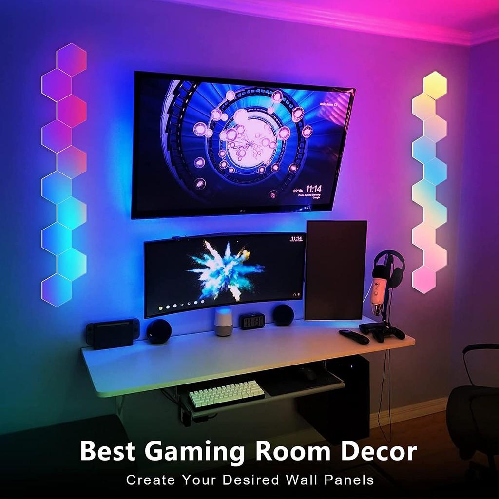 RGB-IC Intelligent Hexagonal Wall Lamp Color Changing Ambient Night Light Game Room DIY Shape Music Rhythm Atmosphere Lights