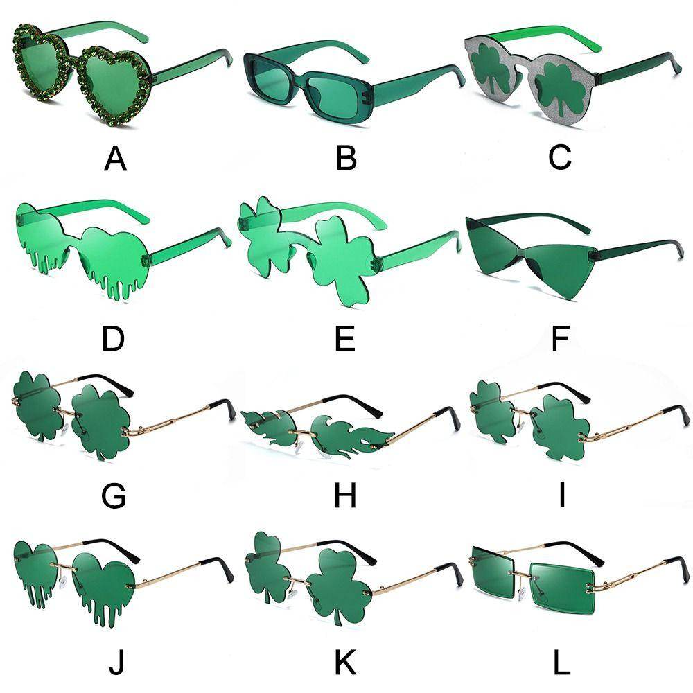 Women Men Sun Glasses Green Four Leaf Clover Glasses Irish Shamrock Sunglasses Leprechaun Costume Glasses St. Patrick's Day