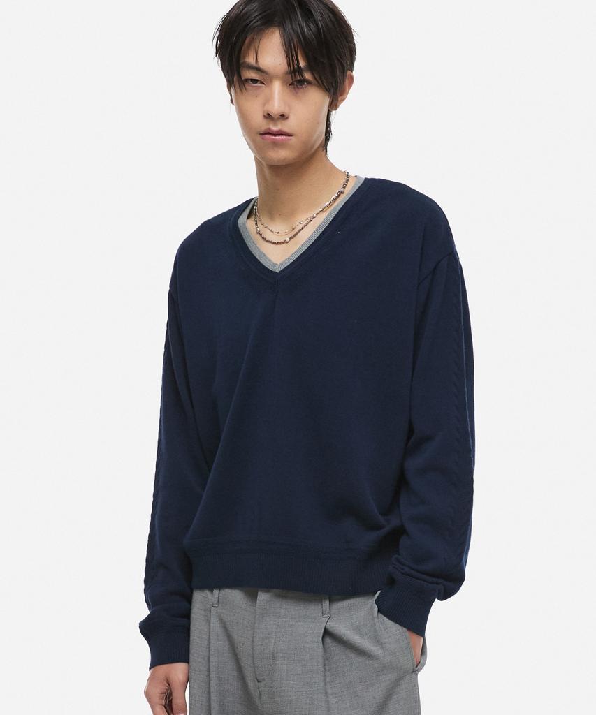DNSR Washable V-Neck Layered Knit Navy