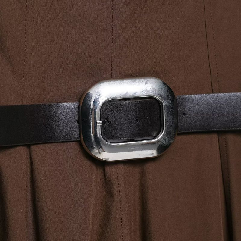 Kaslead New Women Clothes Western Style Simple Temperament With Belt Midi Dress 5029167