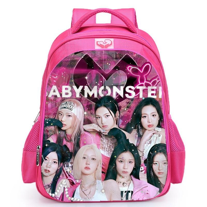 Babymonster Member Name Collage, Schoolbag, Elementary School Backpack, Korean Group Support Pink Backpack