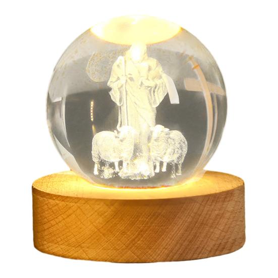 3D Hands Prayer Faux Crystal Ball with Wooden Base Clear Engraved Prayer Hand Ball Night Light Religious Christian Gifts for Women Men