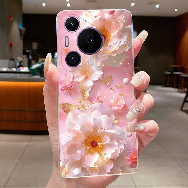 Phone Case For Huawei Pura 70 Pro Plus 70Pro+ 5G Simplicity Luxury Butterfly Flowers Transparent Casing Soft Silicone Back Cover