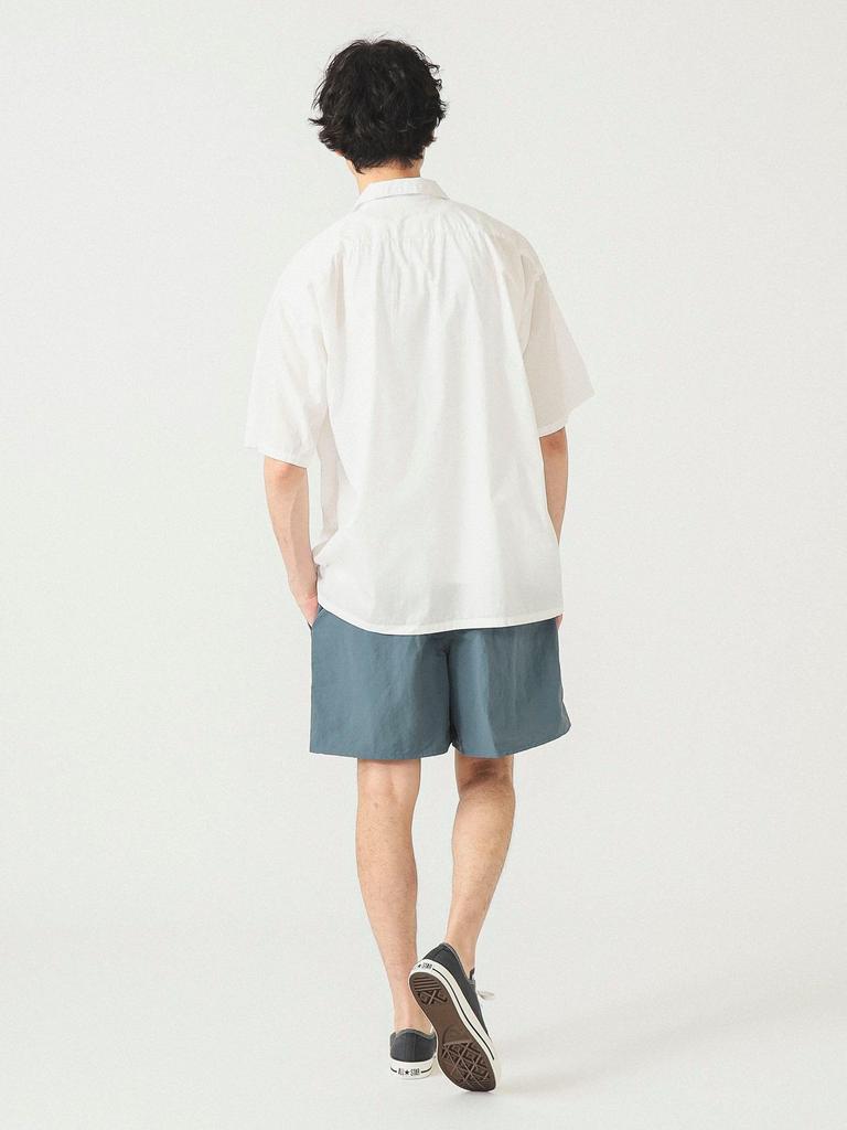 Beams Men's Basic Loose Open Collar Shirt, White, Size M