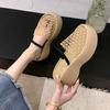 Retro Mesh Hollowed-out Bag Head Cool Slippers Women's Summer Wear Thick-soled Wedge Heels High Heels Vacation Word with Cool Slippers