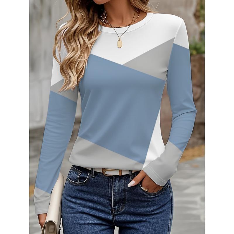 Spring And Autumn Long Sleeve Printed T-Shirts Women Basic Casual Tops Female Loose Round Neck Tees Clothing