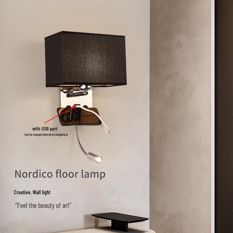 Minimalist LED Bedside Wall Lamp with USB Port - Fabric Shade for Indoor Reading