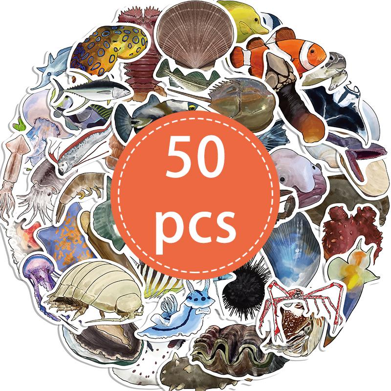 

50PCS Deep Sea Fish Stickers Pack Ocean Animal Sticker Under The Sea Animal Fish Turtle Stickers Waterproof Vinyl Decals
