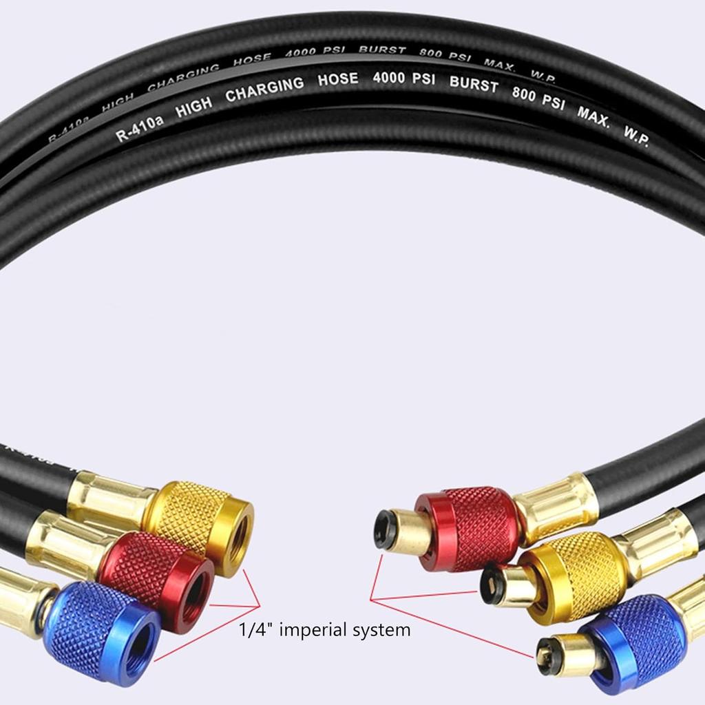 3pz Tubo di Ricarica AC Refrigerante R410 Pressione di Lavoro 800-4000 PSI Adatto per HVAC Aria Condizionata R134a R32 Manometro Collettore Refrigerante