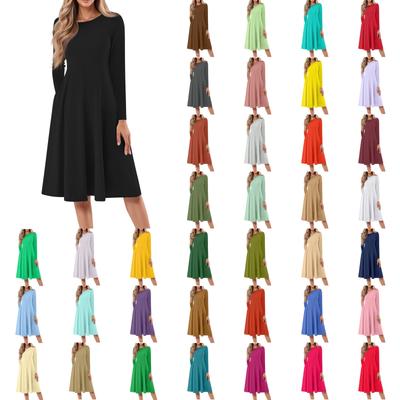 Dames Casual Mode Ronde Hals Lange Mouw Kleur Midi Jurk