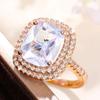 Square Micro-Set Pink Diamond Ring, Elegant Imitation Zircon Ring Wedding Ring.