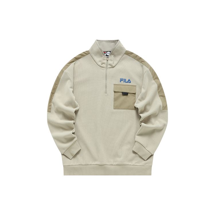 Fila Fusion Street Sport Fleece Warm Loose Stand Collar Pullover Sweatshirt Men sweatshirt Light-Brown T11M211204F-DK