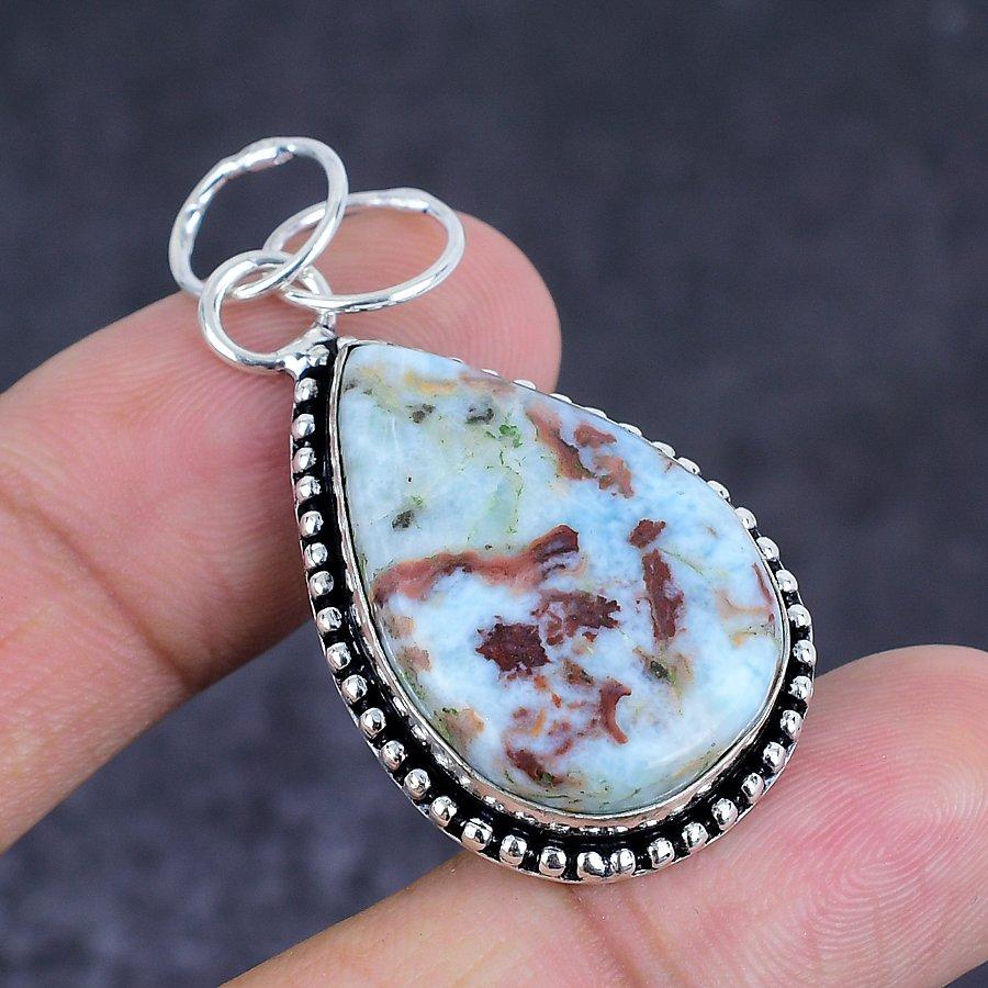 Larimar Gemstone 925 Sterling Silver Jewelry Pendant 1.97"