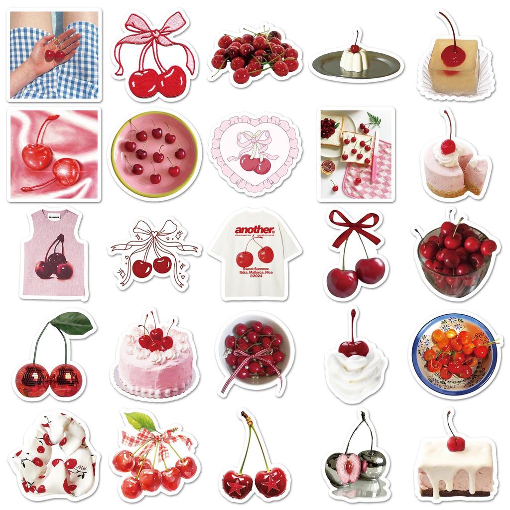 50pcs Cherry Ins Style Graffiti Stickers, Korean Fresh Fruit Design, Decorative Waterproof Stickers for Phone Cases & DIY.