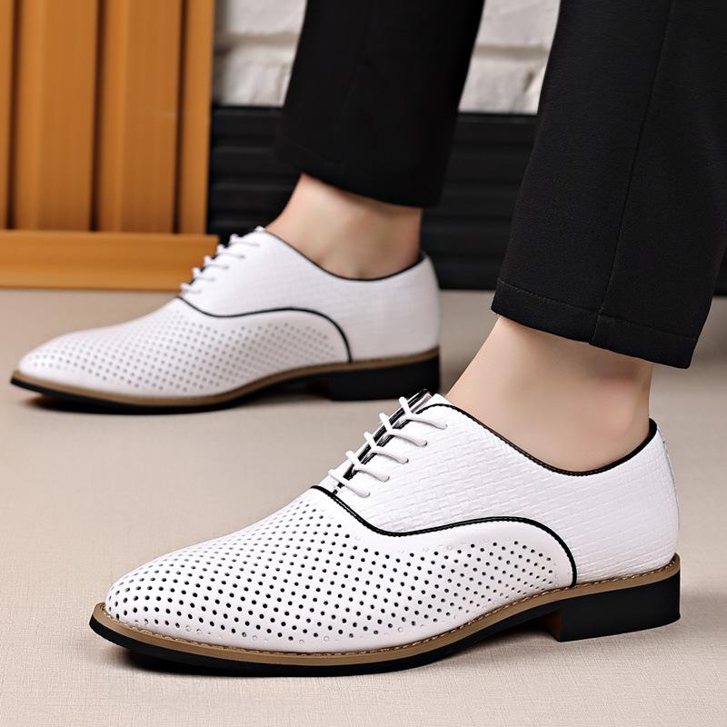 

Men s shoes summer business white leather shoes men s leather breathable hollow hole model soft leather soft sole youth white shoes tide 44 белый