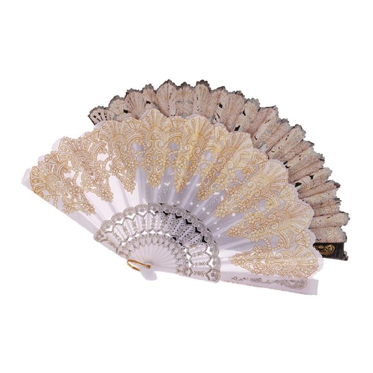 Golden Floral Folding Hand Fan Vintage Cloth Fabric Fans Chinese Foldable Hand Fan for Wedding Festival,Dances,Party