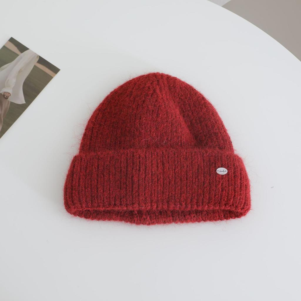 Labeled Knitted Hat for Women in Autumn and Winter New Warm and Thickened Cold Hat That Looks Smaller