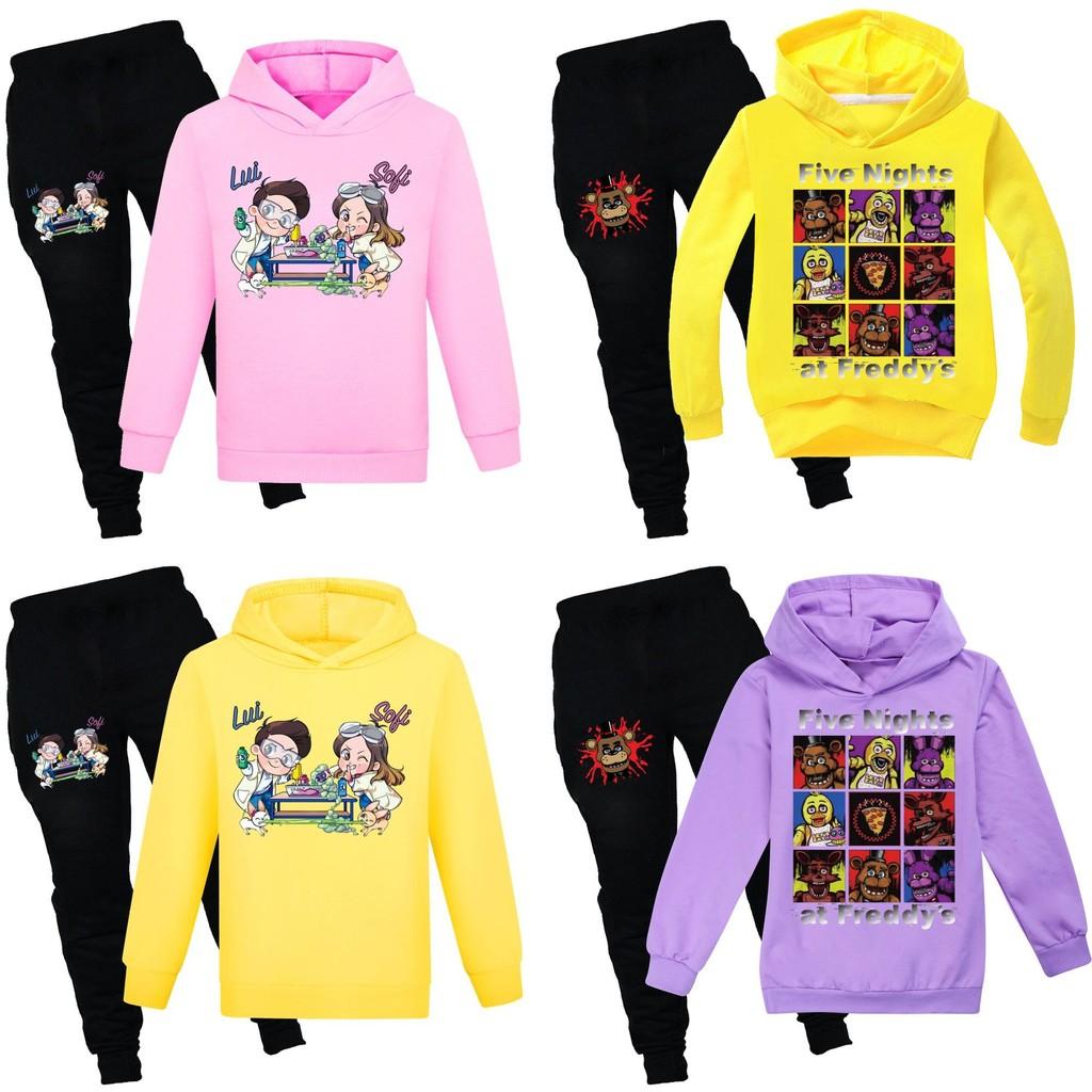 Kids Cotton Cartoon Hoodie And Jogging Pants Set For Winter And Spring Play