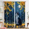 Set Of 2 Flat Printing Window Treatment Curtains Cats Staring Quiet Moonlight Polyester Fabric Without Electricity Festive Curtain