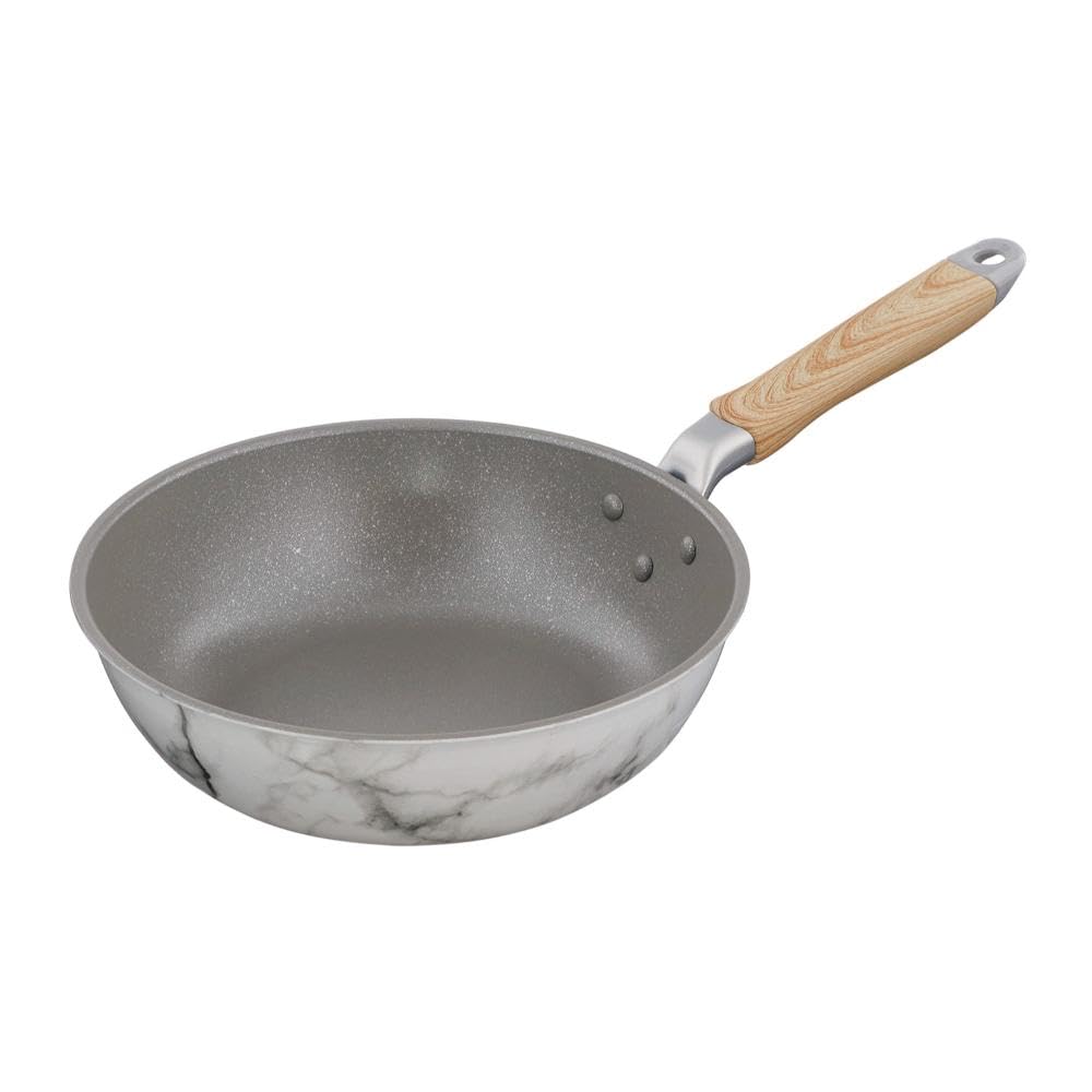 Bestco Deep Frying Pan 24cm Gas Stove Only White Marble Pattern MARBLE KITCHEN NX-104