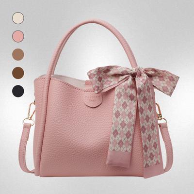 High-end Small Bag Women's New Trendy and Versatile Messenger Bag Casual Bow Lychee Pattern Portable Mother Bucket Bag