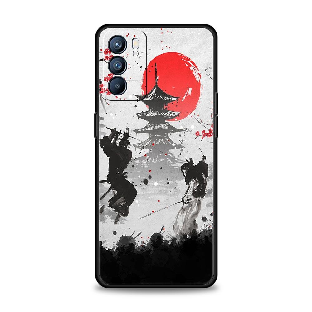 Japonské Bushido Samurajské puzdro pre Oppo Find X6 X5 A54 A53 A52 A9 2020 A15 A95 A17 A16 A76 A74 A57 Reno7 Reno6 Pro Plus 5G Kryt