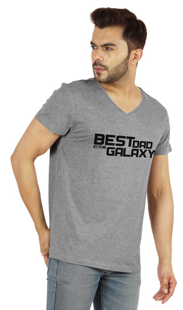 Inkmeso V-Neck Tee Shirt For Men Graphic Print   Best Dad In The Galaxy   Tshirt For Father's Day Gift Jersey