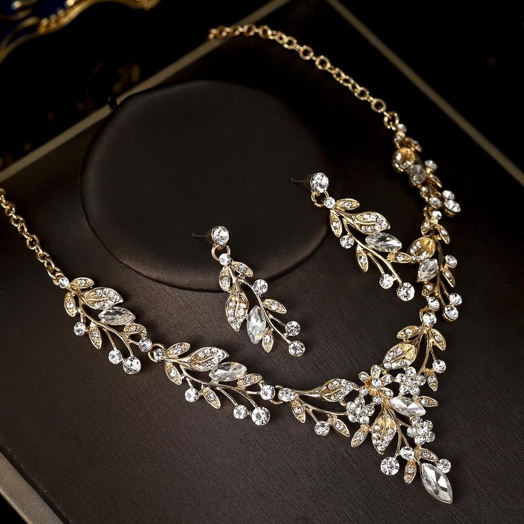 Vintage Crystal Floral Teardrop Bridal Necklace & Earring Set - Elegant Evening Jewelry
