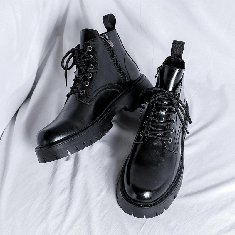 Martin Boots Herr Ny Casual Brittisk Trend Mångsidiga Tjocka Sulan Mellanhöga Svarta Lokomotivstövlar 6895-R