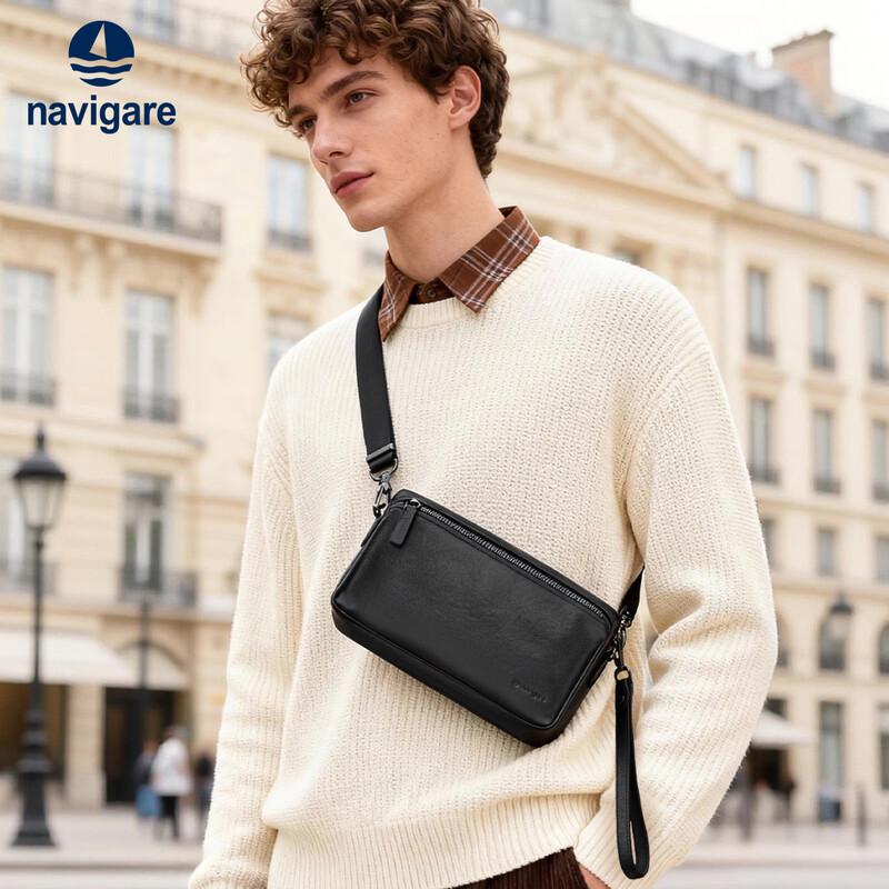 Navigare Men s Leather Messenger Crossbody Bag