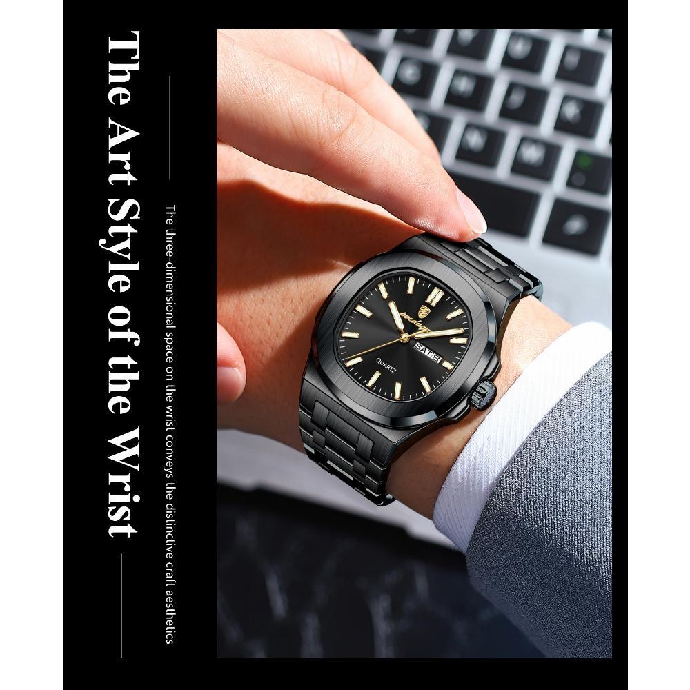 Luxury Square Men's Watches Waterproof Luminous Date Week Men Watch Stainless Steel Fashion Quartz Wristwatch