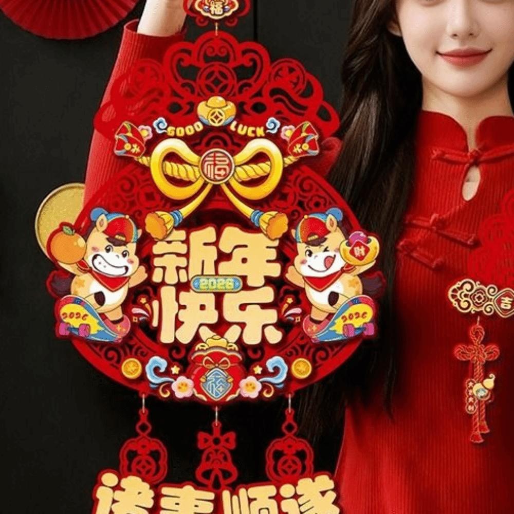Flocking 3D Fortune Character Pendant 2026 Horse Year New Year Wall Pendant  Spring Festival