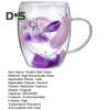 Double Wall Glass Coffee Mug 250/350ml Feather Design Cup with Handle Insulated Anti-Scalding Comfortable Grip Temperature Control Tumbler for Tea