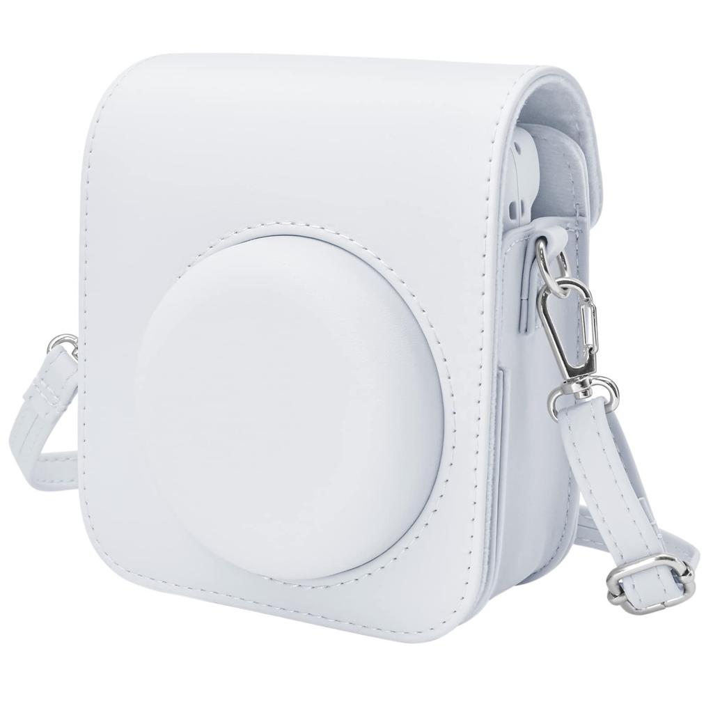 Kinokoo Instax Mini 12 Case, Fujifilm Instax Mini 12 Camera Case with Snap Closure and Shoulder Strap (White)