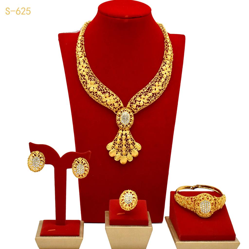 2026 Dubai Set Collana Bracciale Orecchini Placcati Oro 24k Gioielli Nuziali Mediorientali Africani