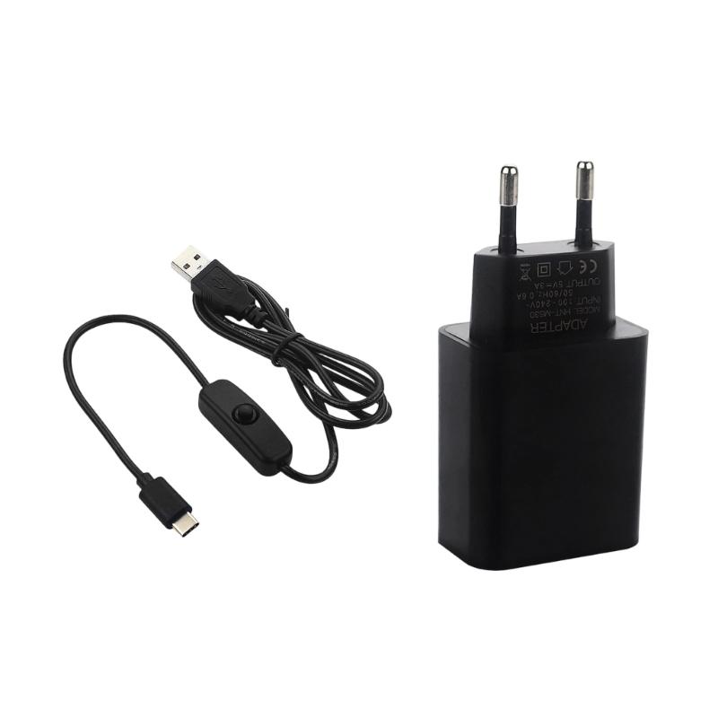 EU/US/UK Plug Type C Power Adapter 1m Cable ON OFF for Pi 3B Split Type 100-240V Input Power Supply