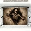 1 piece of 2D flat background fabric, a background fabric featuring a protruding skeleton figure, and an indoor background