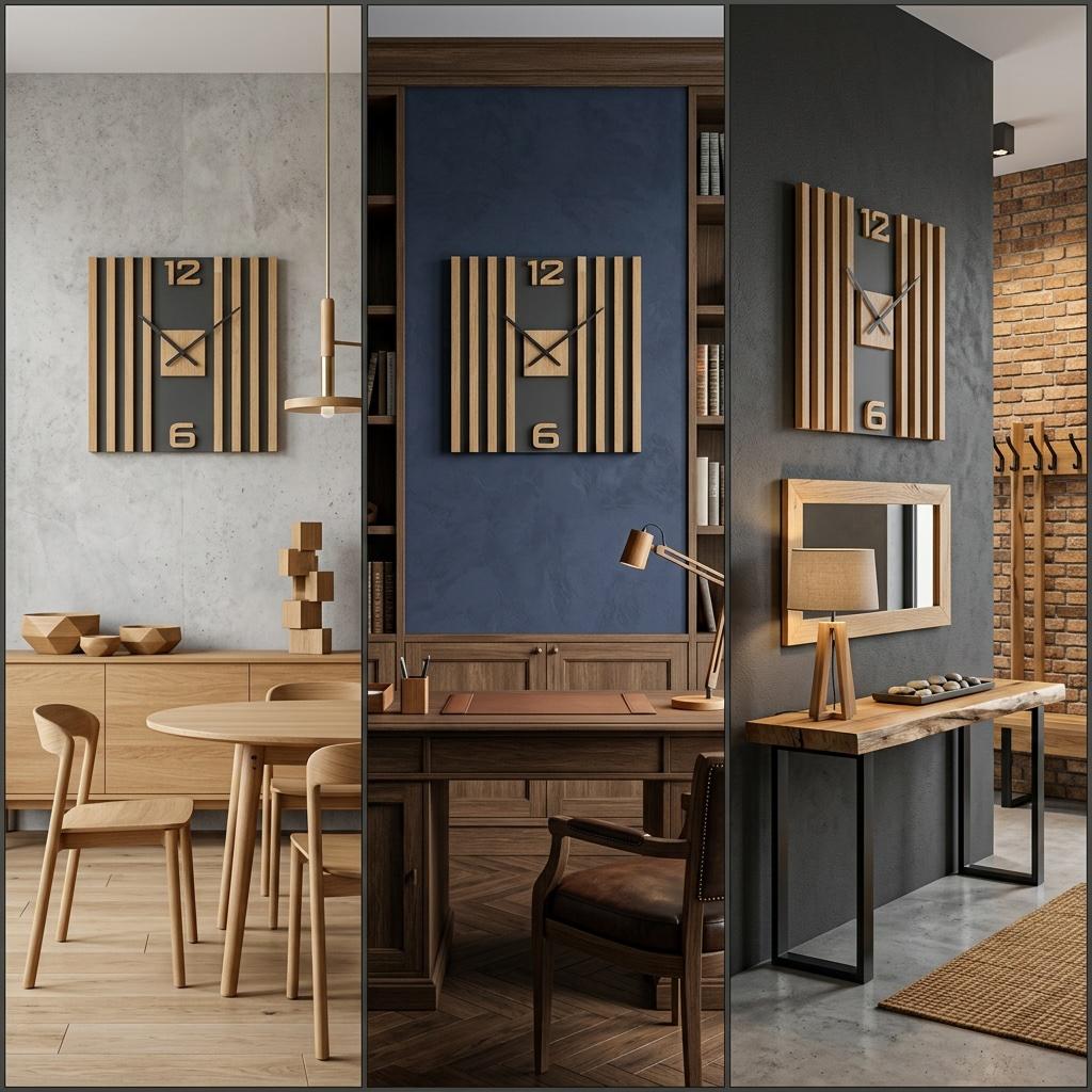 Wooden Lamella Wall Clock SQ 60cm