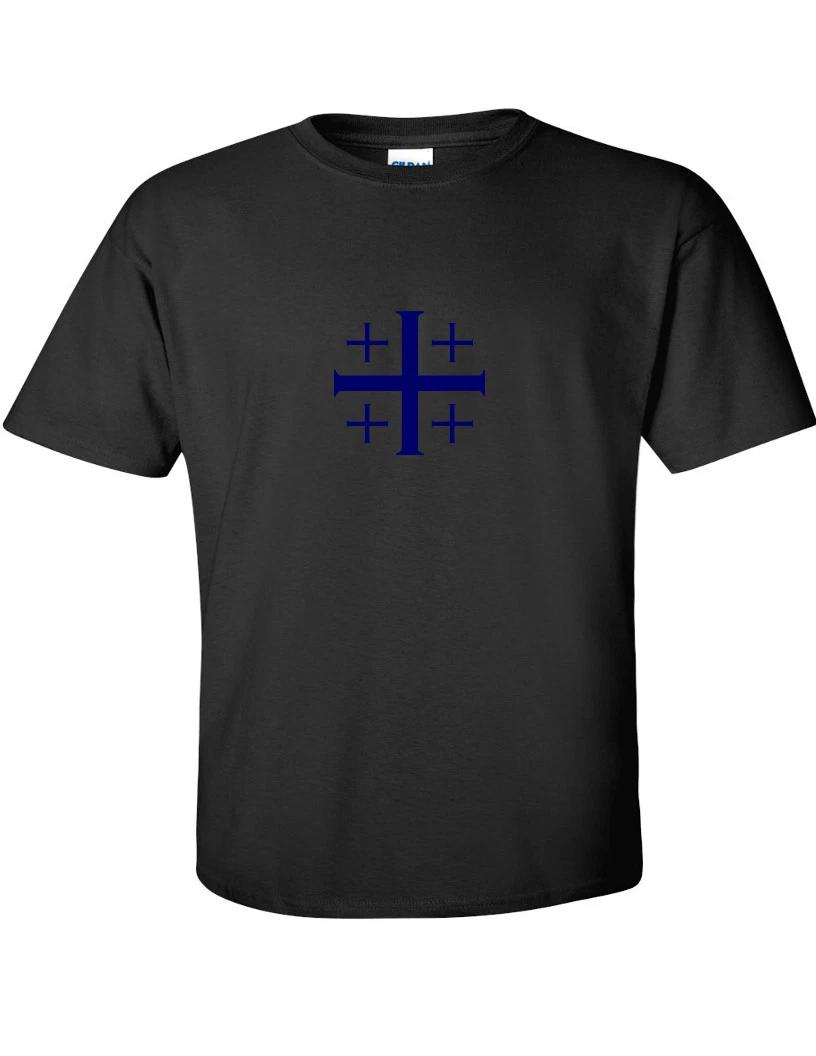 Navy Blue Jerusalem Cross Knights Templar T-Shirt Christian Jesus Black Shirt 4XL