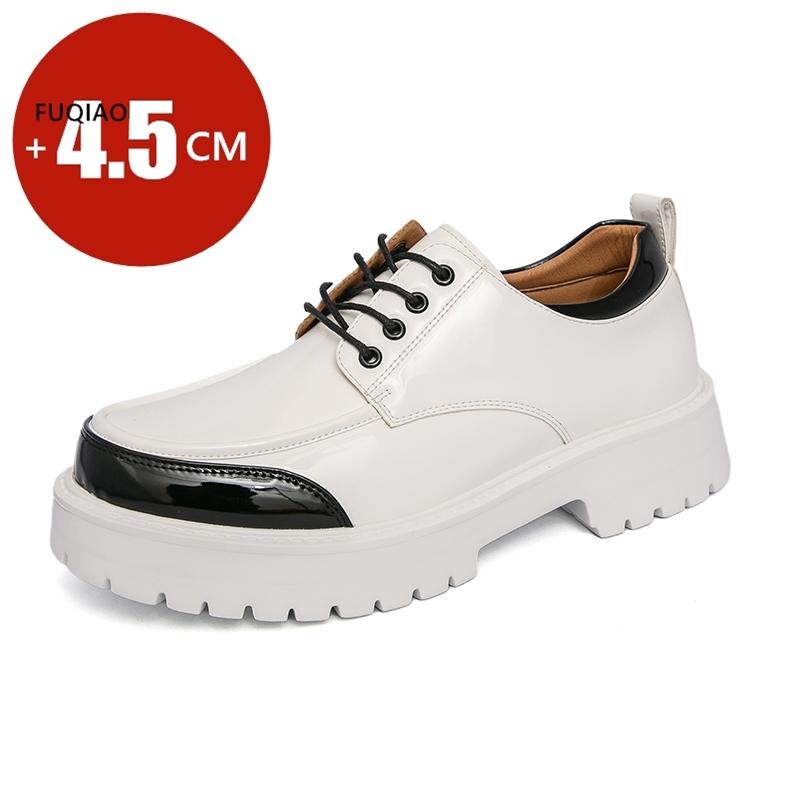 Fashion Thick Sole Shoes Men Business Casual Glossy Leather Dress Shoes Increase Height 4.5cm Casual Shoes Black White Gold Silver