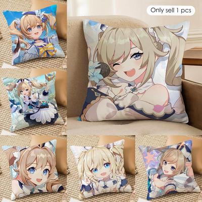 Barbara Cute Genshin Impact Cushion Cover Silky Short Plush Invisible Zipper Dustproof Sofa Pillow Case For Home Decor