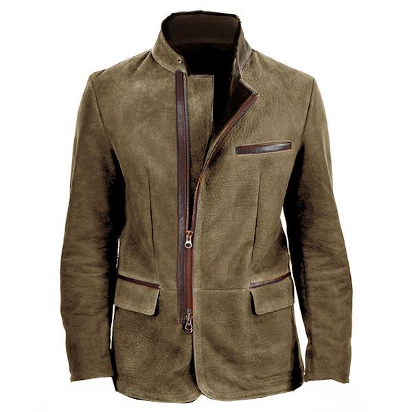 Men's Solid Color British Style Fitted Zipper Jacket with Flap Pockets