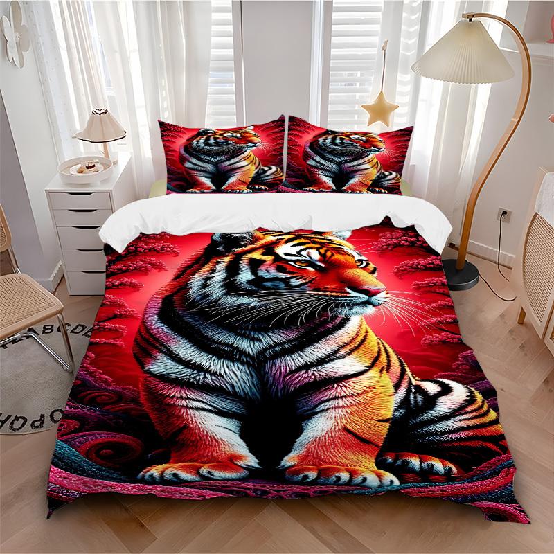 3pcs Tiger Print Duvet Cover Set - Includes 1 Duvet Cover and 2 Pillowcases, No Quilt Core, All-Season Home Decor yy251111080