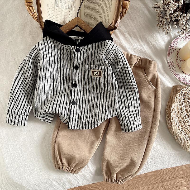 Boys' Striped Hooded Long-Sleeve Shirt - Stylish Kids Autumn & Spring Wear